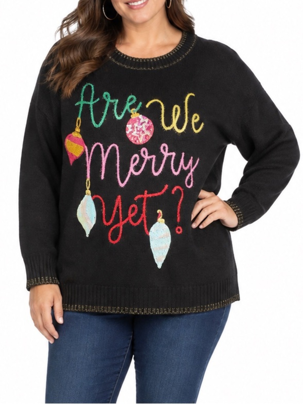 Torrid Are We Merry Yet Christmas Ornament Sweater Black Size 3 or 3x